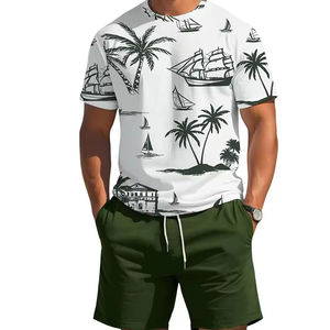 Ensemble T-shirt et short pour homme en coton 180 GSM, vêtements de plage d'été, streetwear confortable, ensemble 2 pièces pour homme - Product Image 1