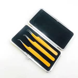 Ensemble de pinces à cils en acier inoxydable de précision, manche jaune, pointe lisse, 3 pièces pour outils d'extension de cils - Product Image 5