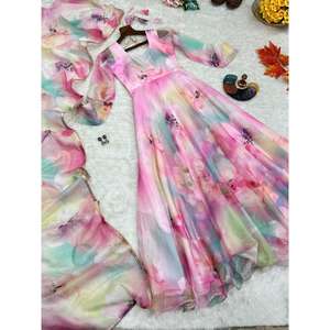 Robe de travail en organza fantaisie à imprimé numérique avec dupatta rose bébé - Product Image 1