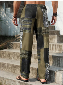 Men s Printed Harem Pants <b>Elastic</b> Waist Drawstring Casual Patchwork Design Lightweight Summer Wear Breathable Style - Product Image 2