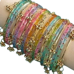 Glass Kashmiri <b>Bangles</b> For Weeding Women Rain Drop <b>Bangles</b> Churiyan 24 Glass with 8 Jhumki <b>Bangles</b> Set by Star Impex - Product Image 2