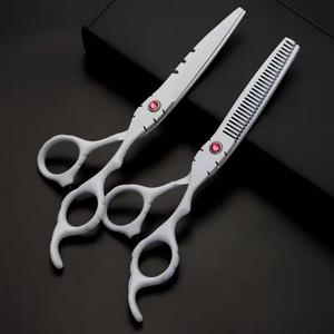 Ciseaux professionnels rouges pour effiler les cheveux, lame en acier inoxydable, manche en acier inoxydable, pour droitiers, usage en salon, manche long - Product Image 2