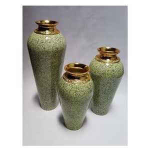 Elegant Luxury Matte Iron or Aluminum Flower <b>Vase</b> <b>Set</b> Gold Rim Embossed Floral Design Cylinder Shape Modern Tabletop <b>Vase</b>. - Product Image 5
