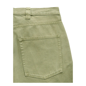 Jean en denim de coton olive pour homme, coupe ample, taille mi-haute, décontracté, pour l'été, jambe droite, couleur unie, tissu tissé - Product Image 5