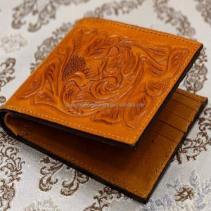 การออกแบบใหม่ขายส่งแฟชั่นที่กำหนดเองมือเครื่องมือดอกไม้นูนหนังผู้ชายกระเป๋าสตางค์สองพับ2สกุลเงินช่อง RFID - Product Image 2