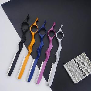 Hair Cutter Metal Single <b>Edge</b> Blade Straight Carbon Steel Safety Razor with <b>Rubber</b> Handle Right-Handed for Hair Thinning - Product Image 1