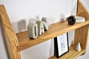 Étagère murale en bois de chêne massif à deux niveaux, style rustique du milieu du siècle, étagère de présentation suspendue - Product Image 3