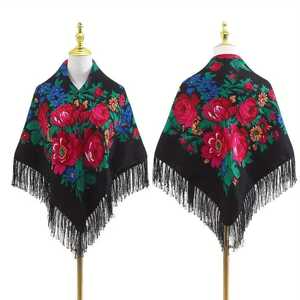 Pañuelo de Seda Bordado Cuadrado con Diseño Floral y Borlas Largas, Ligero, para la Cabeza - Product Image 6