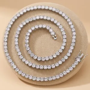 Chaîne tennis en diamant rond de 4 mm, multicolore, collier en or unisexe, chaîne tennis en diamant cultivé en laboratoire, collier en or de 16 à 26 pouces - Product Image 4