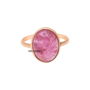 Bague en tourmaline rose naturelle taille ovale, or jaune massif 18 carats, bijoux fins faits à la main pour femme, prix de gros - Product Image 2