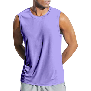 Débardeur Homme Violet Sans Manches Col Rond Tricoté Uni Décontracté Respirant Lavé Séchage Rapide 100% Coton - Product Image 4
