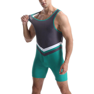 Singlet de Lucha Unisex Verde y Gris, Ajustado, de Spandex, Absorbente de Humedad, Elástico, Ropa Deportiva de Combate, Talla Adulto, 100% Poliéster - Product Image 4