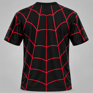 T-shirt Spiderman personnalisé avec logo, toile d'araignée rouge et noire, manches courtes, streetwear, impression sérigraphique en relief - Product Image 3
