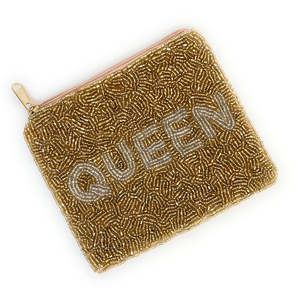 Sac à main tendance en perles dorées Queen, porte-monnaie à fermeture éclair, fait à la main, accessoire de soirée, cadeau parfait pour les femmes et les filles, compact - Product Image 2
