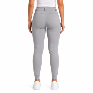 Pantalones de poliéster transpirables para mujer, color gris, corte ajustado, cierre de cremallera, color sólido, elásticos en cuatro direcciones, para todas las estaciones - Product Image 2