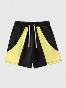 High Demanding Custom Logo <b>Yellow</b> Black Two Tone Lightweight Breathable Casual Athletic Summer Drawstring <b>Shorts</b> - Product Image 1