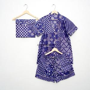 Conjunto de Pijama Casual para Mujer, 100% Algodón Puro, Cuello en V, con Cordón, Manga Corta y Pantalones Cortos, Transpirable, Tallas Grandes - Product Image 1