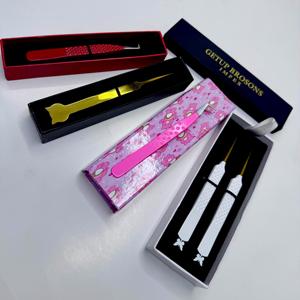 แหนบต่อขนตาปลายโค้ง/ปลายเรียบ/ปลายไฟเบอร์ สแตนเลสสตีลเคลือบสีเงินแบบผง 45/90/ตรง พร้อมด้ามจับแบบเพชร - Product Image 5