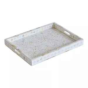 Plateau de service et de rangement carré moderne en résine et nacre fait main, finition brillante, idéal pour mariage, Ramadan, Aïd et autres occasions festives - Product Image 6