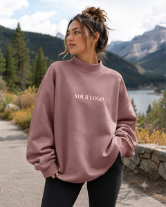 Women's Oversized Mockneck Sweatshirt Cotton Fleece Blank Custom Apparel Production For Retail Brands - Product Image 1
