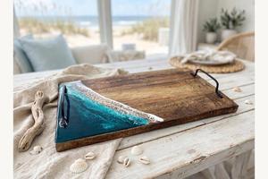 Bandeja de Servir Premium Hecha a Mano de Madera y Resina para Decoración de Hogar de Lujo y Uso en Mesa de Comedor - Product Image 2