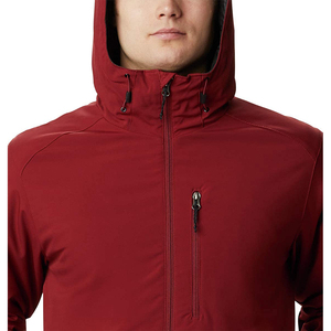 Men's Red Hooded Softshell Jacket Waterproof Windproof <b>Thick</b> Polyester <b>Winter</b> Formal <b>Coat</b> with Zipper Closure and Front Pocket - Product Image 5