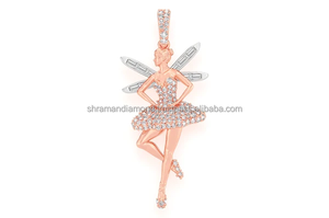 Collar clásico de plata 925 con dijes de bailarina y alas de diamante cultivado en laboratorio, chapado en oro, para mujer, joyería fina temática. - Product Image 6