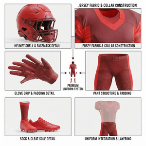 Ensemble d'uniformes de football américain personnalisés, rouge, polyester, une pièce, vêtements de sport pour adultes, col en V, manches courtes, évacuation de l'humidité, service OEM - Product Image 5