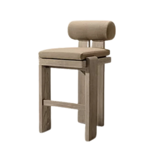 เก้าอี้บาร์ไม้สักแท้ทรงร่วมสมัย พร้อมเบาะผ้าเนื้อนุ่ม พนักพิงโค้งรับสรีระ ดีไซน์พรีเมียมทำมือ - Product Image 2