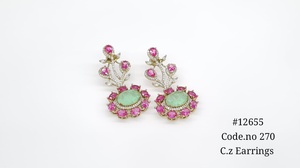 Pendientes colgantes de circonia cúbica con diseño floral romántico, con piedras dobles de rubí y esmeralda, latón chapado en Mehandi, joya de fiesta para mujer. - Product Image 5
