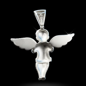 Pendentif ange chérubin personnalisé serti de diamants, fait main en argent 925, avec micro-pavé de diamants et ailes détaillées - Product Image 2