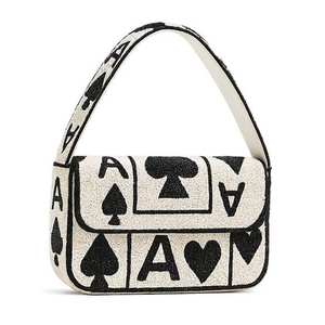 Bolso de hombro con corona de reina de corazones y cuentas, cartera de noche con solapa de cuentas negras para mujer, ideal para fiestas y banquetes, a bajo precio. - Product Image 2