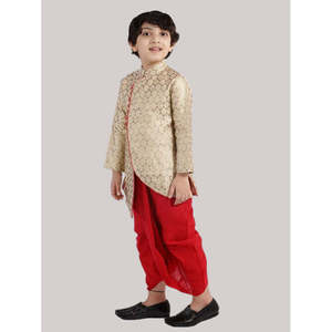 Kurta de Poliéster con Diseño de Brocado Dorado para Niños, con Mangas Largas y Dhoti, Ropa Tradicional Étnica para Bodas y Fiestas para Niñas - Product Image 5