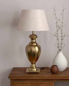 Luxury design <b>Gold</b> <b>Table</b> Lamp Modern Brushed Brass <b>Bedside</b> Light Urn Metal Base Fabric Shade Elegant Bedroom Nightstand Decor - Product Image 4