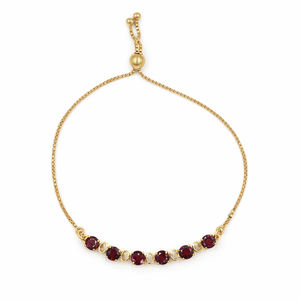 สร้อยข้อมือเงินแท้ 925 ประดับพลอยโกเมนหกเม็ดทรงกลม ชุบทองและโรเดียม - Product Image 3