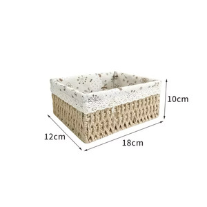 Cesta de Almacenamiento Rectangular de Mimbre 18x12x10cm, Diseño Clásico, Forro de Algodón, Organizador para Dormitorio - Product Image 1