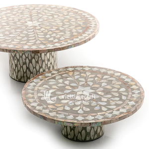 Mother of Pearl Coffee <b>Table</b>, Round Mosaic Pedestal <b>Table</b>, Luxury Artisanal Furniture for Living Room & Boutique Hotel Decor - Product Image 2