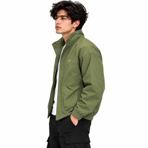 Chaqueta informal de nailon con cremallera completa para hombre, cuello elevado, cierre metálico, costuras en el panel frontal, bolsillos angulares, ropa urbana moderna - Product Image 3