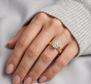 Pragalbh Jewels 14K Gold Round Cut Moissanite <b>Ring</b> with Traditional Chinese <b>Coin</b> Motif Wedding <b>ring</b> - Product Image 6
