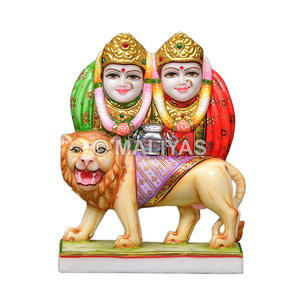 Marbre Chamunda Maa Moorti |   Statue artisanale en marbre Chamunda Mata avec lion pour la maison et le temple - Product Image 1