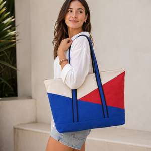 <b>Large</b> Colorblock Dyed Jute <b>Beach</b> Tote <b>Bag</b> 60x41x14cm Reusable Custom Logo Wholesale Private Label OEM ODM Manufacturer Exporter - Product Image 2