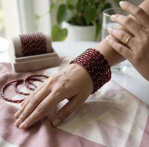 MN EXPORTS Women's <b>Red</b> Glass KASHMIRI BANGLES Classic Trendy Oval Shape Stackable Jewelry for Wedding Occasion - Product Image 1
