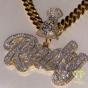 สร้อยคอจี้ชื่อแบบ Iced Out เครื่องประดับฮิปฮอปสั่งทำได้ จี้เพชร VVS Moissanite จี้ชื่อสองสี - Product Image 2