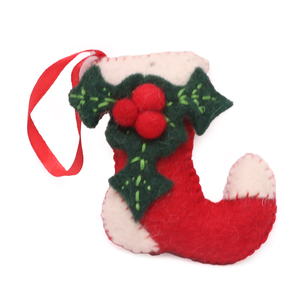 Ornement de Noël en feutre fait main avec houx et baies, rouge et blanc, style classique, décoration intérieure |   Fournisseur OEM en gros - Product Image 3