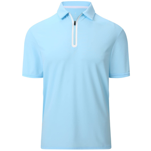 Men's Light Blue Polo Shirt Short Sleeve <b>Zipper</b> Closure Casual Style Knitted Polyester Quick Dry Golf <b>Top</b> - Product Image 5