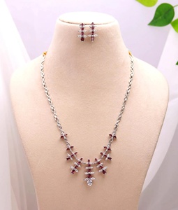 Designer Oval Gemstone Necklace Rubilite Tourmaline CZ White Gold Plated Statement Necklace Gift for Her - Product Image 3