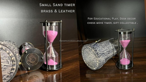 Antique Brass hải lý đồng hồ cát cổ điển Tabletop cát Hẹn giờ với màu xám da trường Hợp Khắc gỗ Bảng kệ thanh lịch trang trí nội thất - Product Image 3