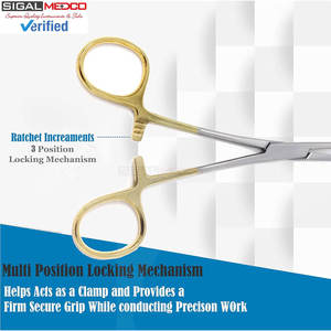 ชุดคีมคีลลี่แบบตรงและโค้ง 2 ชิ้น ขนาด 5.5 นิ้ว พร้อมตัวล็อค ทำจากสแตนเลส ปากคีมแบบหยักครึ่งหนึ่ง และด้ามจับสีทอง - Product Image 5