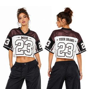 Maillot de football américain court unisexe, streetwear d'été, col en V, maille, manches trois quarts, crop top OEM personnalisable dégradé - Product Image 1