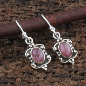 Boho Natural Pink Tourmaline Earring S925 Silver <b>Handmade</b> <b>Jewelry</b> Vintage Style Studs October Birthstone Gift Unique Earrings - Product Image 4
